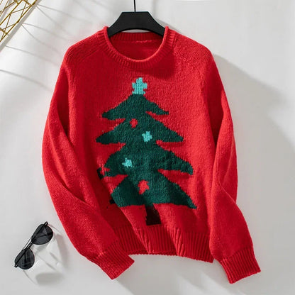 Knitted Christmas Tree Pattern Oversized Sweater - Autumn Winter Collection