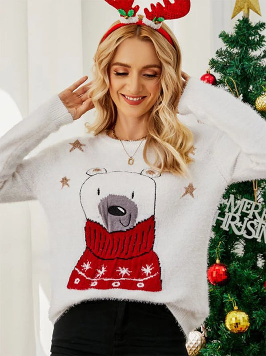 Ugly Christmas Cartoon Bear Embroidery Holiday Autumn Winter Christmas Sweater