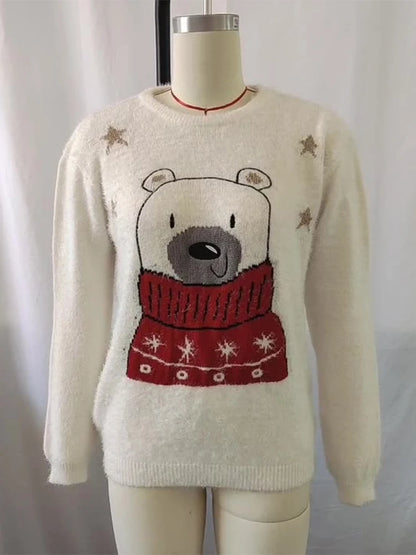 Ugly Christmas Cartoon Bear Embroidery Holiday Autumn Winter Christmas Sweater