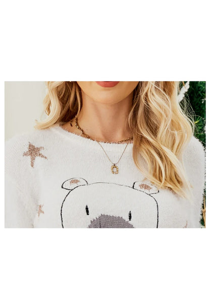 Ugly Christmas Cartoon Bear Embroidery Holiday Autumn Winter Christmas Sweater