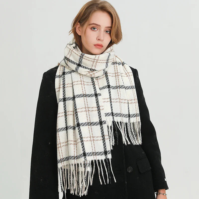 Vintage Style Cashmere Plaid Scarf - Unisex Winter Shawl Wrap