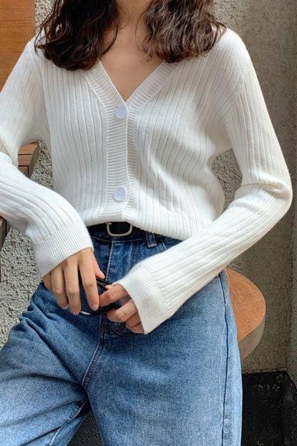 Cardigan Button with Ribbed V-neckline