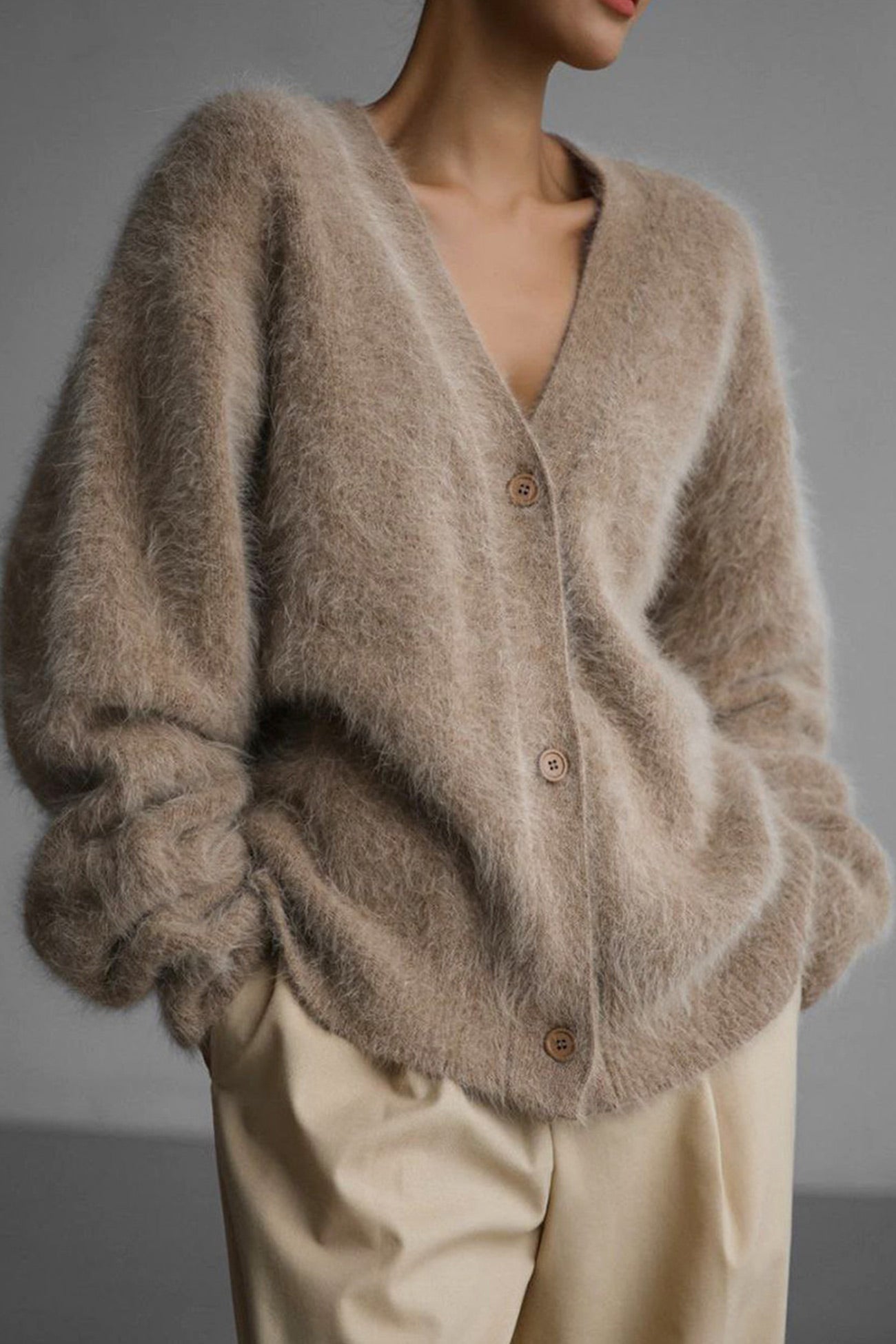 Mink Hair V Faux Neck Cardigan