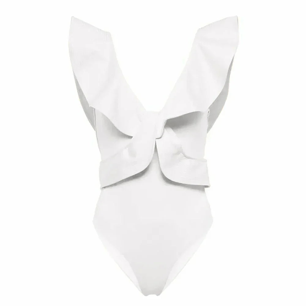Solid V-Neck Slim Fit Swimsuit One Piece onepiece-250223