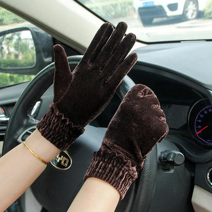 Gold Velvet Winter Full Finger Christmas Gloves - Soft and Comfortable