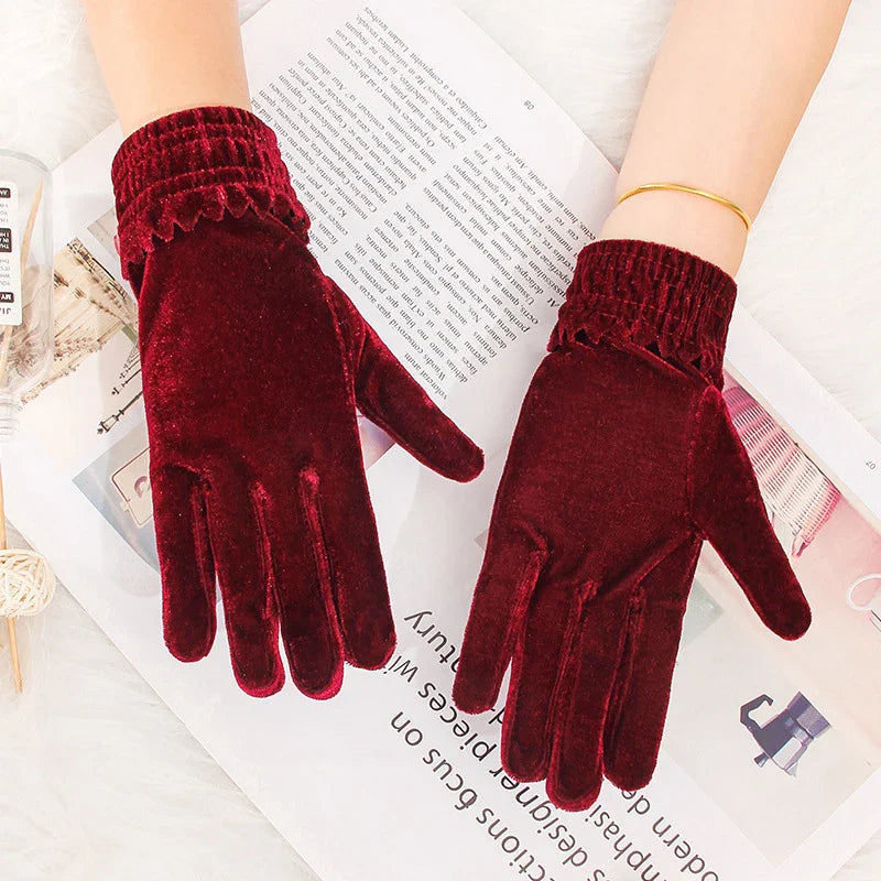 Gold Velvet Winter Full Finger Christmas Gloves - Soft and Comfortable