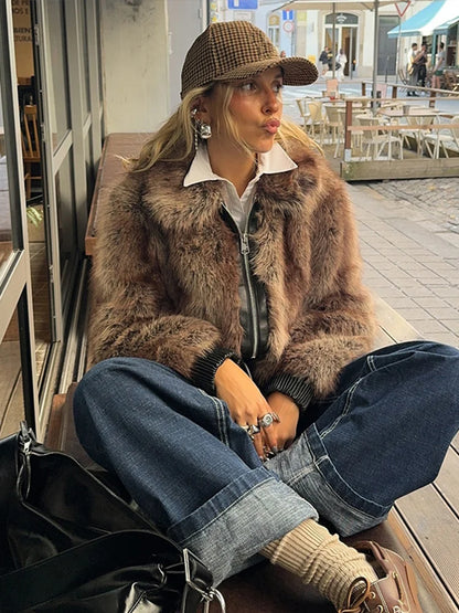 Faux Fur Zipper Thicken Coat