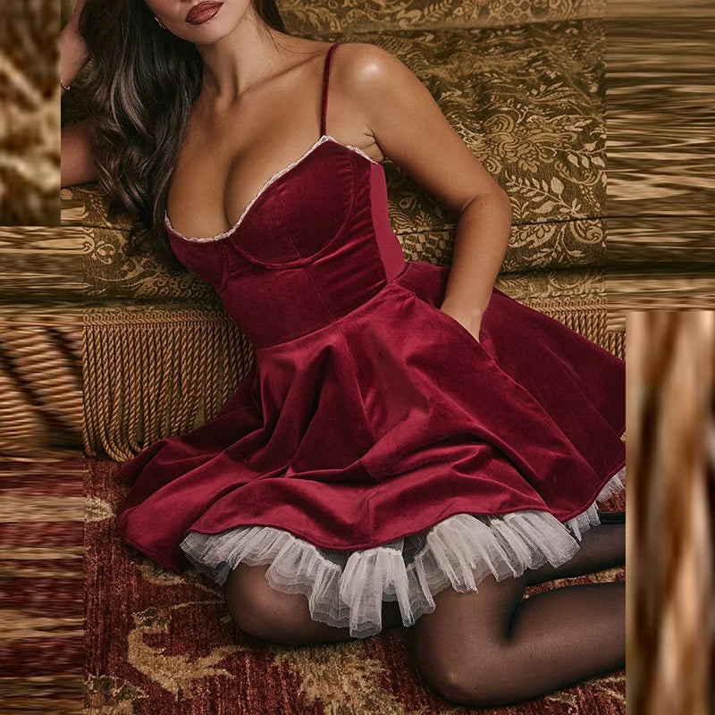 Velvet A-Line High Waist Party Dress Partydress-241208