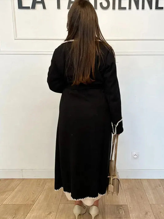 Vintage Patchwork Belted Wool Overcoat Black / S