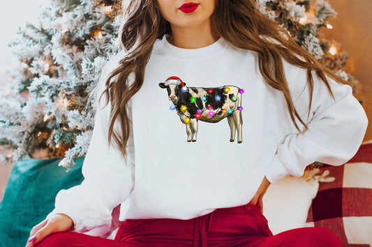 Voguish Christmas Cow Lights Leisure Sports Model Farm Christmas Hoodie