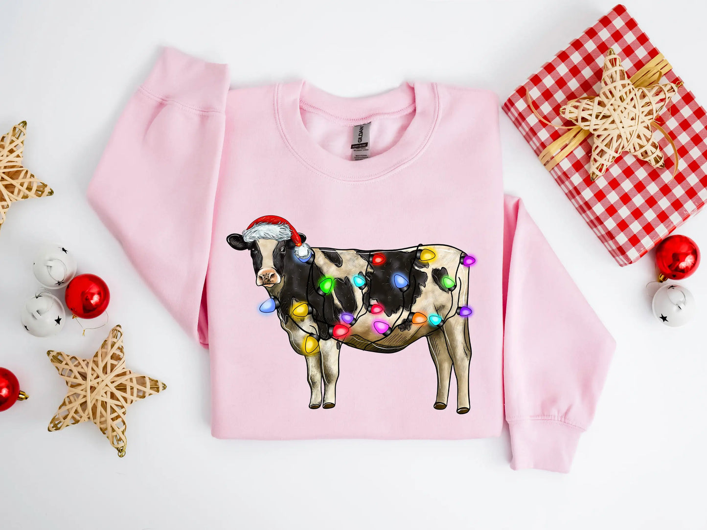 Voguish Christmas Cow Lights Leisure Sports Model Farm Christmas Hoodie