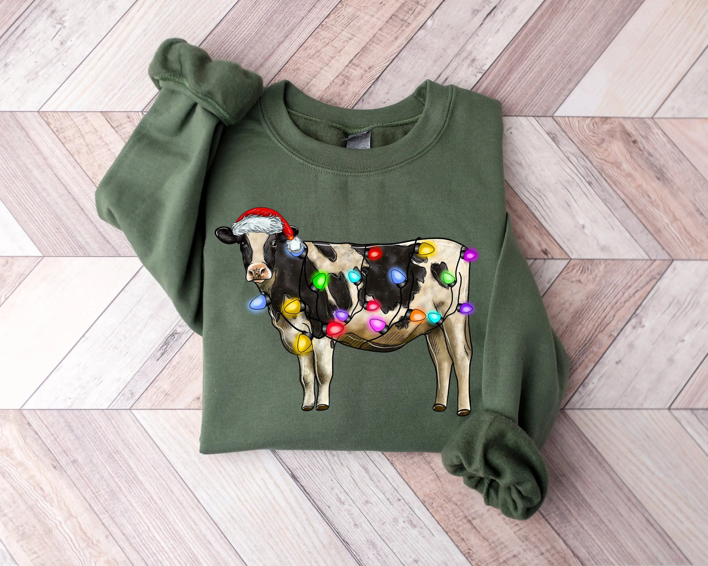 Voguish Christmas Cow Lights Leisure Sports Model Farm Christmas Hoodie