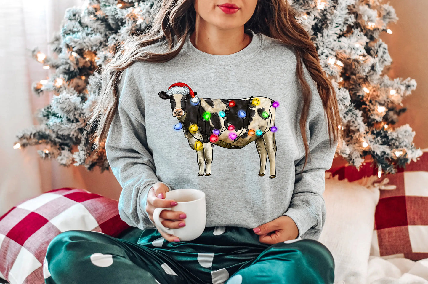 Voguish Christmas Cow Lights Leisure Sports Model Farm Christmas Hoodie