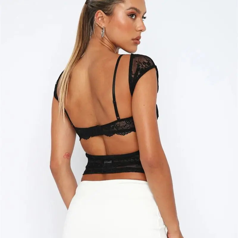 Sexy See Through Mesh Backless Bodycon Summer Party Crop Top