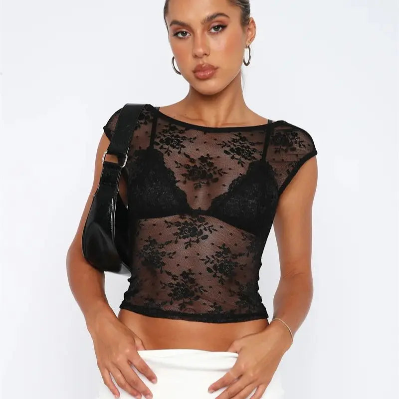 Sexy See Through Mesh Backless Bodycon Summer Party Crop Top