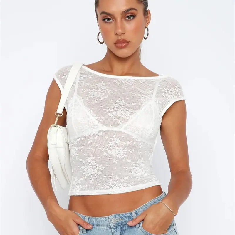 Sexy See Through Mesh Backless Bodycon Summer Party Crop Top