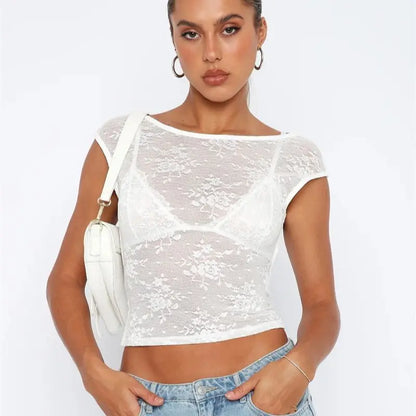 Sexy See Through Mesh Backless Bodycon Summer Party Crop Top