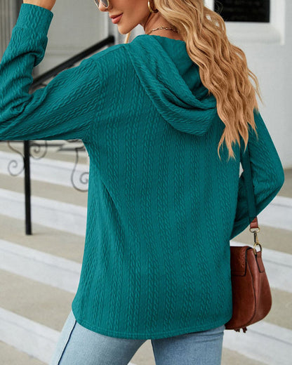 Buttoned Solid Color Hoodie