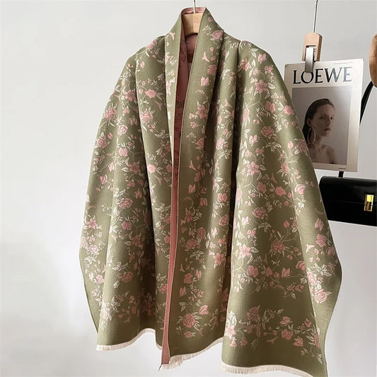 Warm Shawl Floral Print Cashmere Scarf