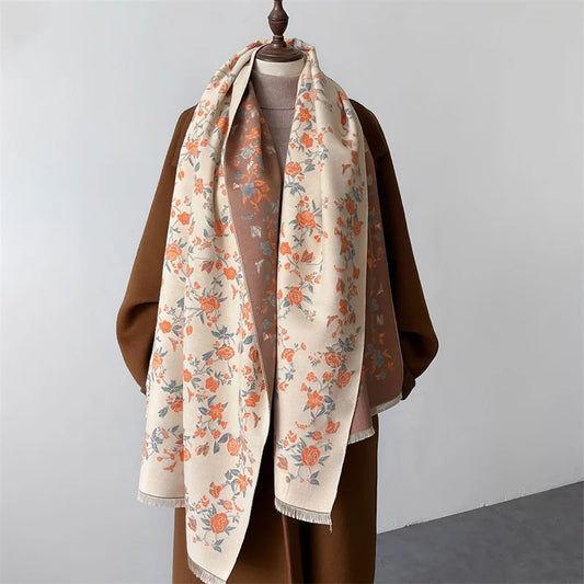 Warm Shawl Floral Print Cashmere Scarf