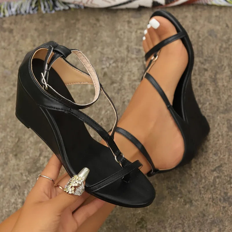 2024 New Women's Black High Heel Sandals - Simple Versatile Summer Fashion - Plus Size Ladies Shoes