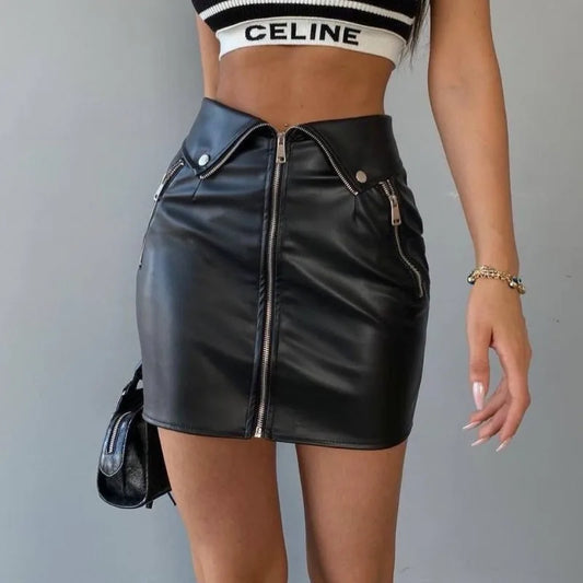 Sexy High-Waist Bodycon Multi Zipper Trendy Korean Stylish Fashionable Mini Skirt