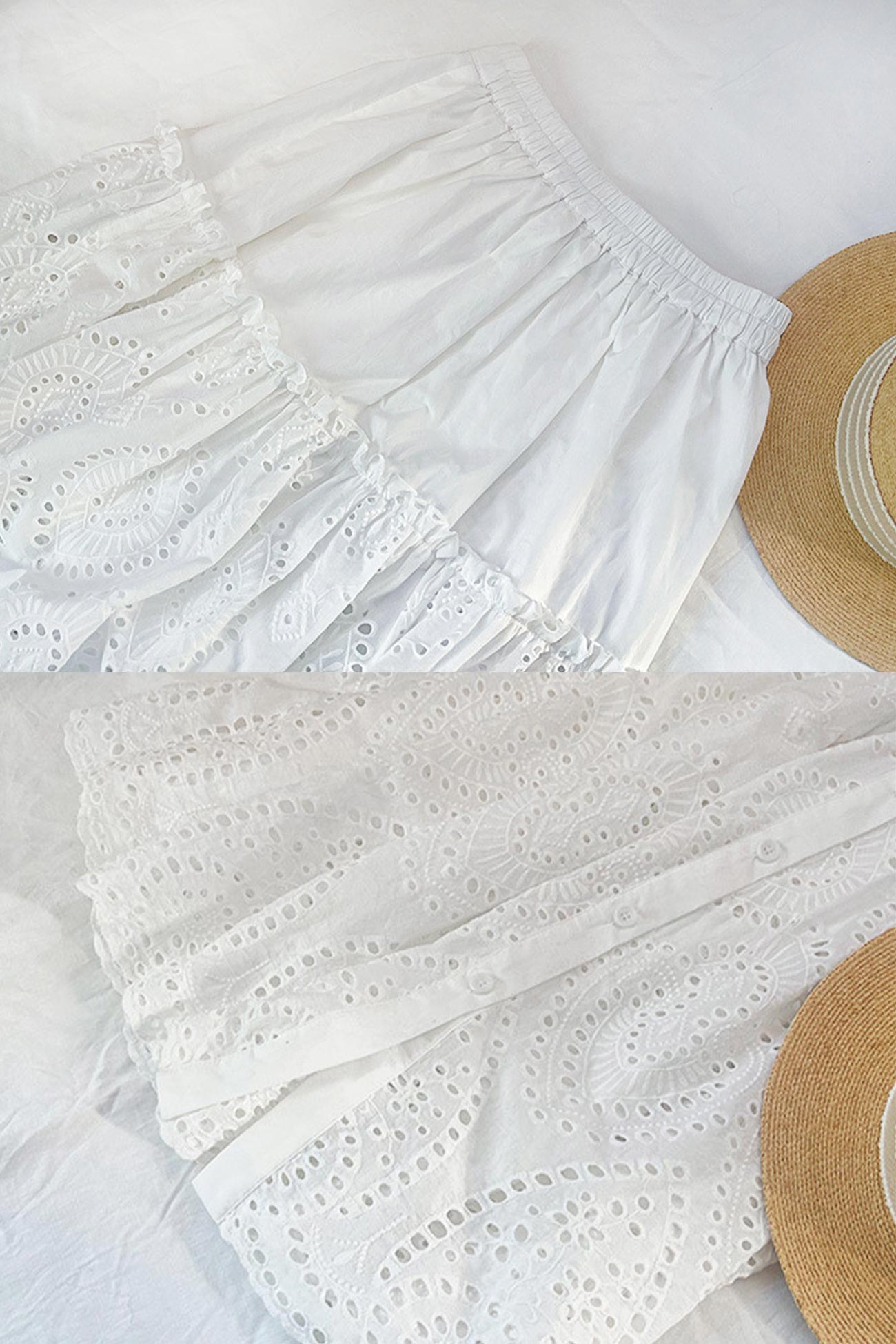 Folded White Lace with Skirt Embroidery