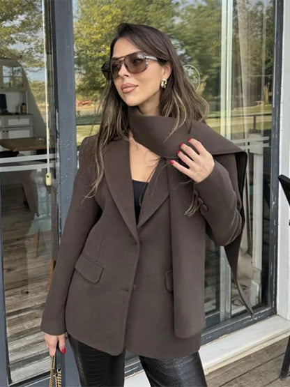 Wine Red Lapel Scarf Coat