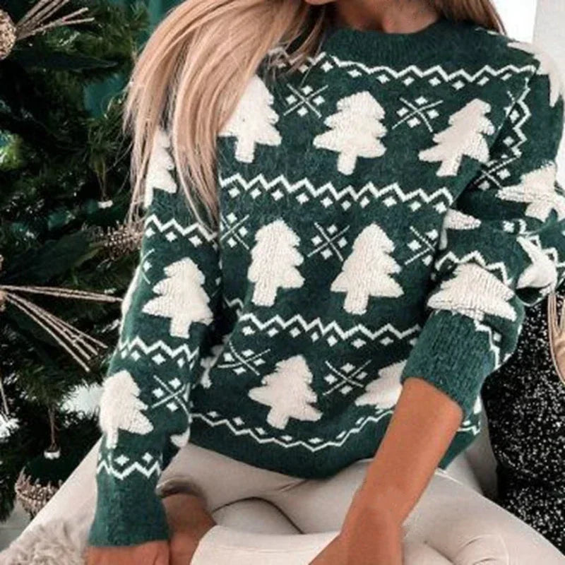 3D Santa Tree Print Warm Thick Christmas Long Sleeve Pullover Christmas Sweater