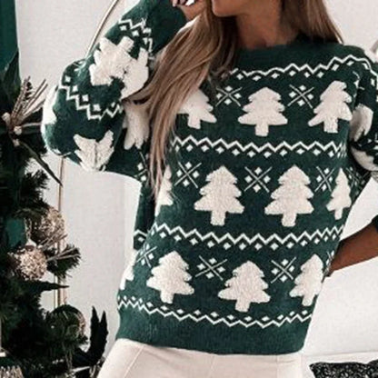 3D Santa Tree Print Warm Thick Christmas Long Sleeve Pullover Christmas Sweater