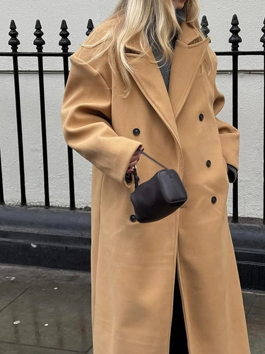 Khaki Woolen Double Breasted Coat