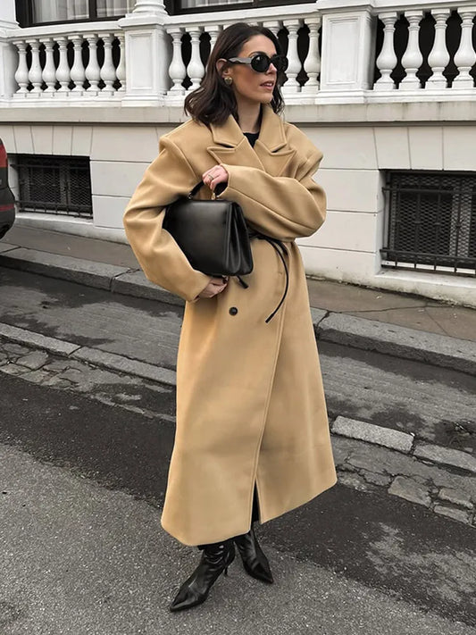 Khaki Woolen Double Breasted Coat