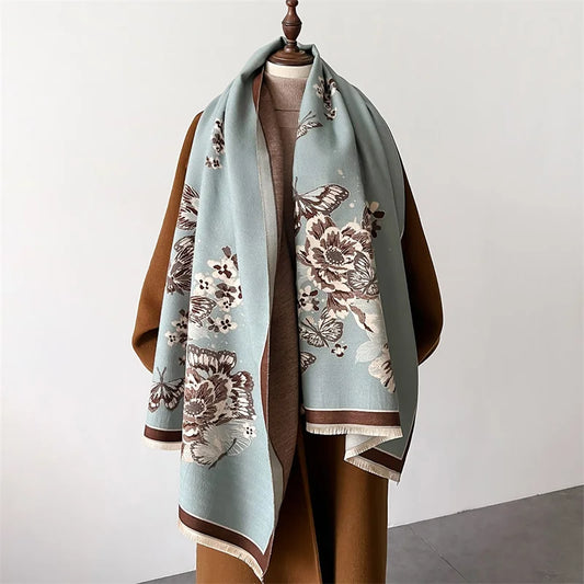 Floral Print Thick Cashmere Winter Scarf