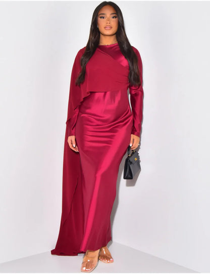 Elegant Solid Color Round Neck High Waist Swing Red Christmas Party Dress