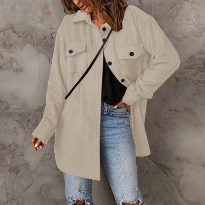 Lapel Long Sleeve Single Breasted Button Solid Color Temperament Chic Stylish Fashionable Versatile Winter Outer Jacket