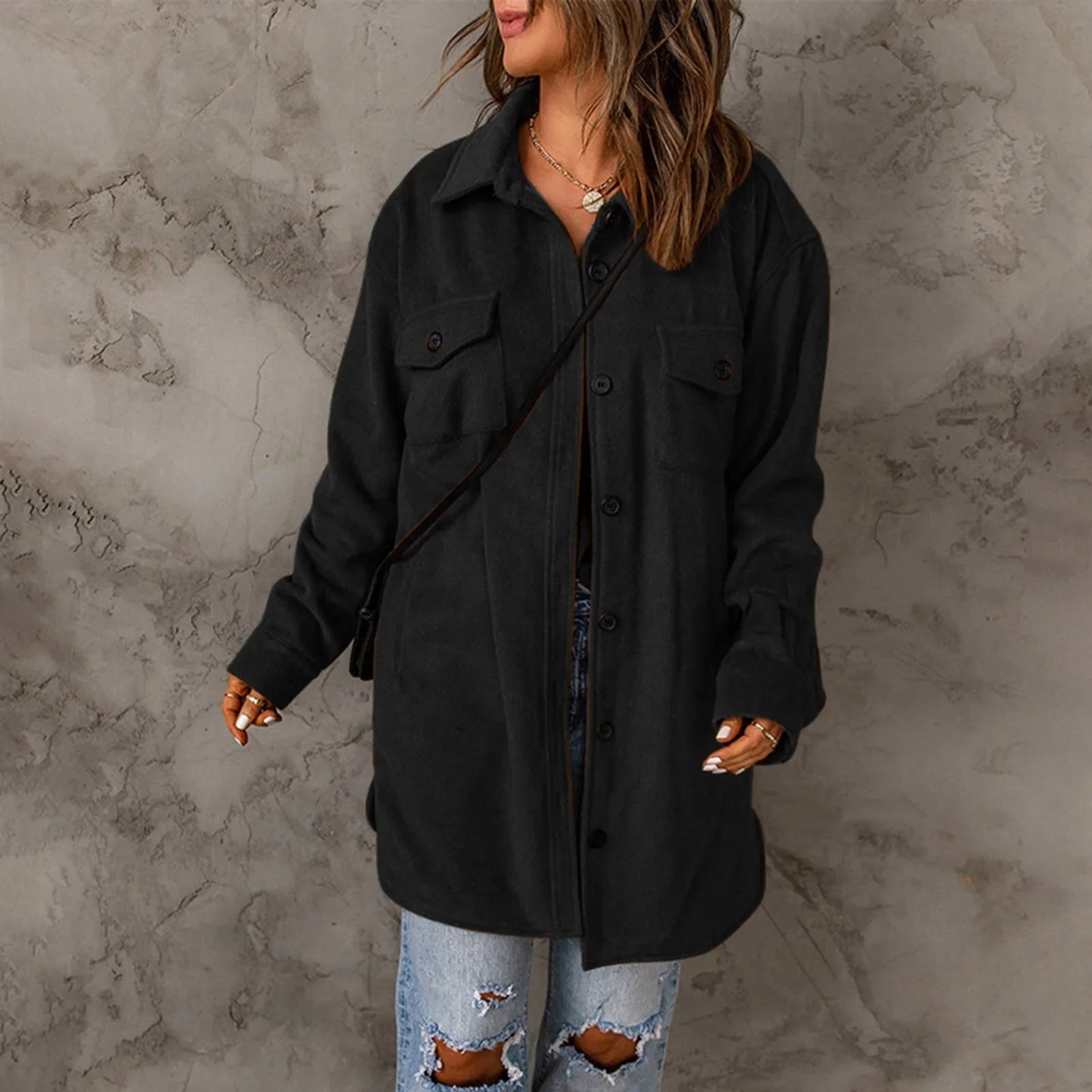 Lapel Long Sleeve Single Breasted Button Solid Color Temperament Chic Stylish Fashionable Versatile Winter Outer Jacket