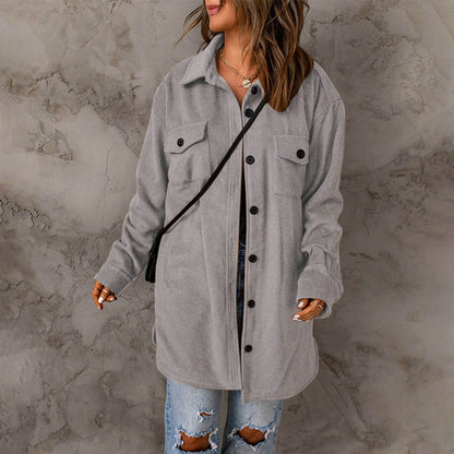 Lapel Long Sleeve Single Breasted Button Solid Color Temperament Chic Stylish Fashionable Versatile Winter Outer Jacket