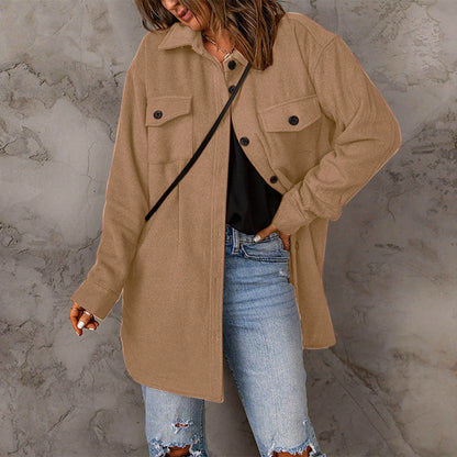 Lapel Long Sleeve Single Breasted Button Solid Color Temperament Chic Stylish Fashionable Versatile Winter Outer Jacket