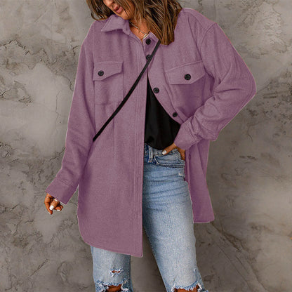 Lapel Long Sleeve Single Breasted Button Solid Color Temperament Chic Stylish Fashionable Versatile Winter Outer Jacket