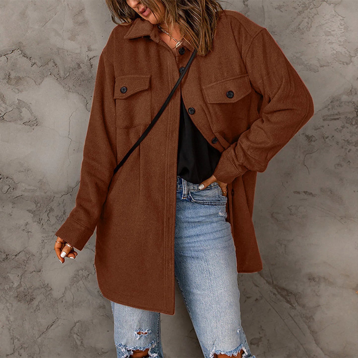 Lapel Long Sleeve Single Breasted Button Solid Color Temperament Chic Stylish Fashionable Versatile Winter Outer Jacket