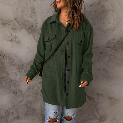 Lapel Long Sleeve Single Breasted Button Solid Color Temperament Chic Stylish Fashionable Versatile Winter Outer Jacket