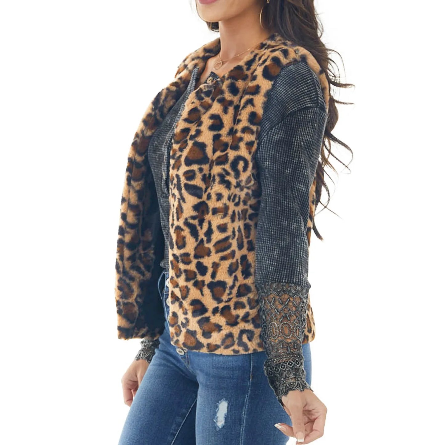 Fleece Sleeveless Leopard Print Stylish Chic Trendy Elegant Fashionable Classic Jacket