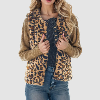 Fleece Sleeveless Leopard Print Stylish Chic Trendy Elegant Fashionable Classic Jacket