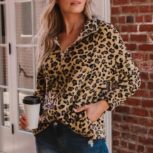 Leopard Print Overcoat Long-Sleeved Chic Trendy Elegant Fashionable Warm Plus Size Jacket