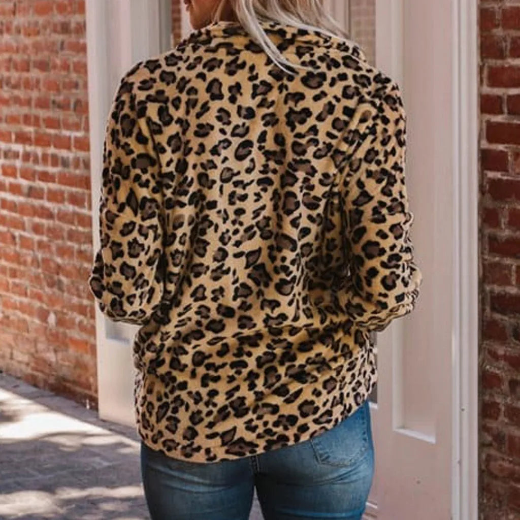 Leopard Print Overcoat Long-Sleeved Chic Trendy Elegant Fashionable Warm Plus Size Jacket