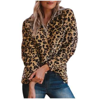 Leopard Print Overcoat Long-Sleeved Chic Trendy Elegant Fashionable Warm Plus Size Jacket