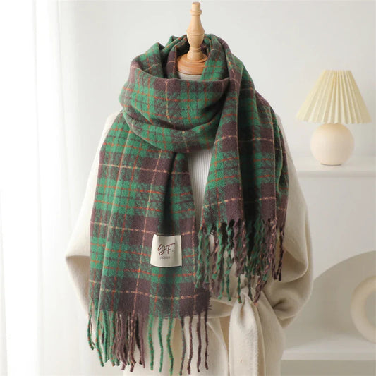 Korean Style Plaid Cashmere Pashmina Wrap Scarf - Winter Warm and Thick