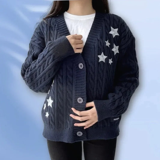 Midnight Navy Y2K Star Cardigan