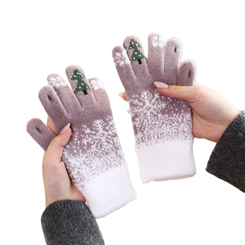 Christmas Tree Knit Full Finger Skiing Touchscreen Winter Glove