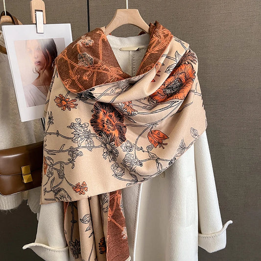 Floral Print Cashmere Pashmina Scarf